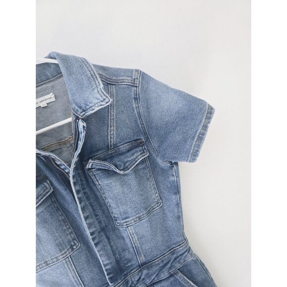 Good American Fit For Success Denim Short Sleeves Cargo Cotton Jumpsuit 1 Small - Picture 6 of 13